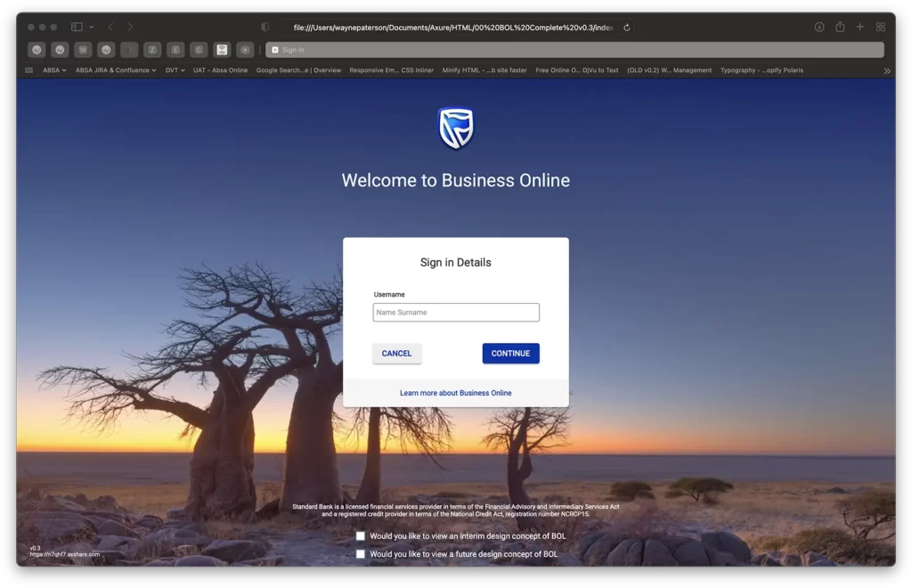 Standard Bank | Business Online web app